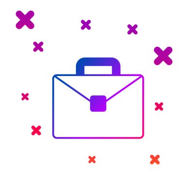 Beyaz arkaplanda izole edilmiş renkli evrak çantası simgesi. İş ilanı. İş portföyü. Kademeli rastgele dinamik şekiller. Vektör.