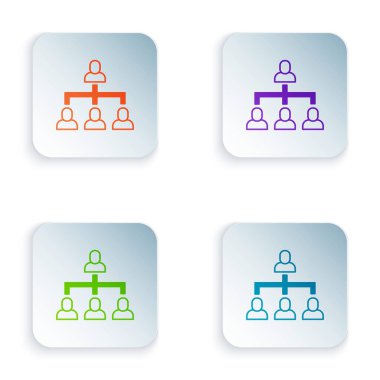 Renk İş hiyerarşisi organogram grafik bilgi simgesi beyaz arkaplanda izole edildi. Kurumsal yapı grafik elementleri. Kare düğmelere renkli simgeleri yerleştir. Vektör.
