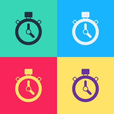 Pop Art Stopwatch simgesi renk arkaplanında izole edildi. Zaman göstergesi. Kronometre işareti. Vektör.