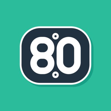 Mavi 80 'lerin Retro simgesi yeşil arkaplanda izole edildi. Seksenlerin posteri. Vektör.