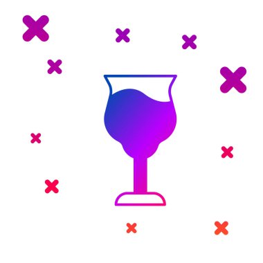 Beyaz arkaplanda izole edilmiş renkli şarap cam ikonu. Şarap kadehi işareti. Kademeli rastgele dinamik şekiller. Vektör.