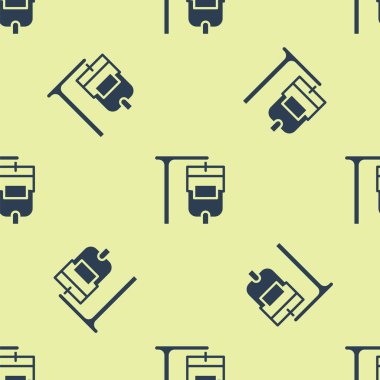 Mavi serum torbasının ikonu sarı arkaplanda izole edilmiş pürüzsüz desen. Kan torbası. Kan bağışı konsepti. Tedavi ve terapi kavramı, kemoterapi. Vektör.