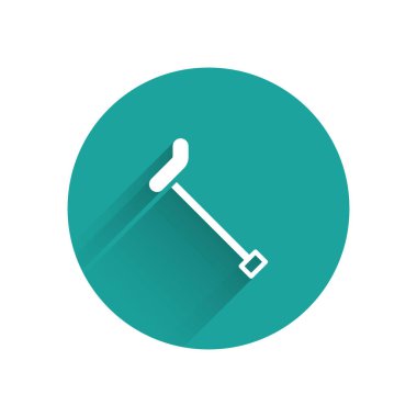 Uzun gölgeli beyaz baston ikonu. Yeşil daire düğmesi. Vektör.