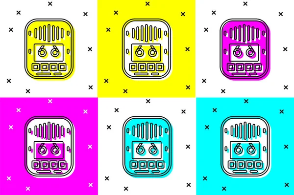 Establecer Cassette Icono Del Reproductor Cinta Aislado Fondo Color Grabadora — Vector de stock