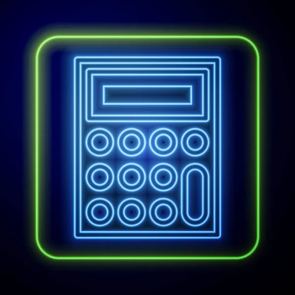 Ragyogó Neon Kalkulátor Ikon Elszigetelt Kék Háttérrel Könyvelési Szimbólum Üzleti — Stock Vector
