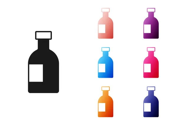 Black Glass Bottle Vodka Icon Isolated White Background Set Icons — Stock Vector