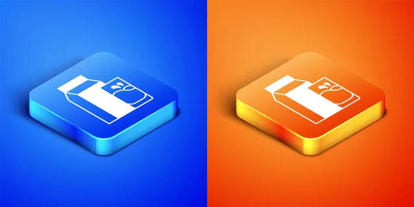 Isometric Paper Package Kefir Glass Icon Isolated Blue Orange Background — Stock Vector