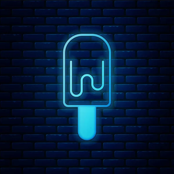 Zářící Neon Zmrzlina Tyči Ikonu Izolované Cihlové Zdi Pozadí Pěkný — Stockový vektor