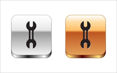 Beyaz arkaplanda siyah anahtarlı simge izole edildi. Gümüş ve altın kare düğmeler. Vektör.