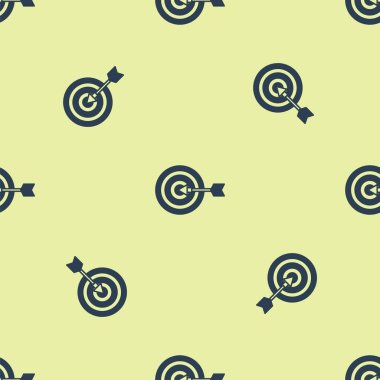 Mavi Hedef finansal hedef konsepti ikonu sarı arka planda kusursuz desen izole etti. Sembolik hedeflere ulaşım, başarı. Vektör.