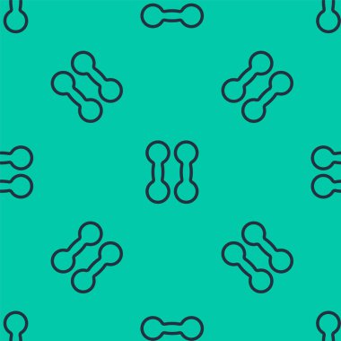 Mavi çizgi Dumbbell simgesi yeşil arka planda kusursuz desen izole etti. Kas kaldırma ikonu, fitness halteri, spor aletleri, egzersiz yaban domuzu. Vektör.