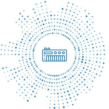 Mavi çizgi müzik sentezleyici simgesi beyaz arkaplanda izole edildi. Elektronik piyano. Soyut çember rastgele noktalar. Vektör.