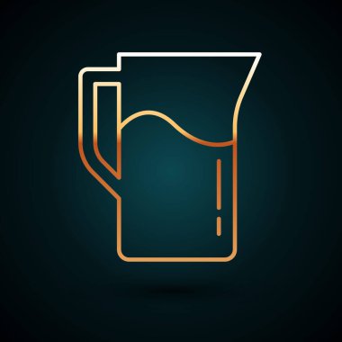 Koyu mavi arka planda altın çizgili süt sürahi veya sürahi ikonu izole edilmiş. Vektör.