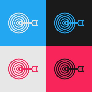 Pop Art Line Target finansal hedef kavramı simgesi renk arkaplanında izole edildi. Sembolik hedeflere ulaşım, başarı. Vektör.