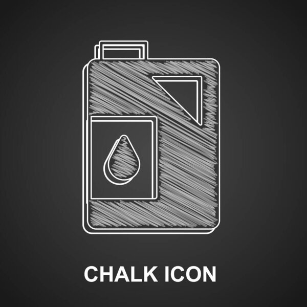 Chalk Canister for motor machine oil icon isolated on black background. Oil gallon. Oil change service and repair. Engine oil sign.  Vector.