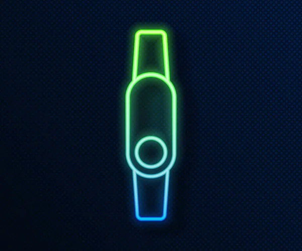 Icono Brillante Línea Neón Smartwatch Aislado Sobre Fondo Azul Concepto — Vector de stock