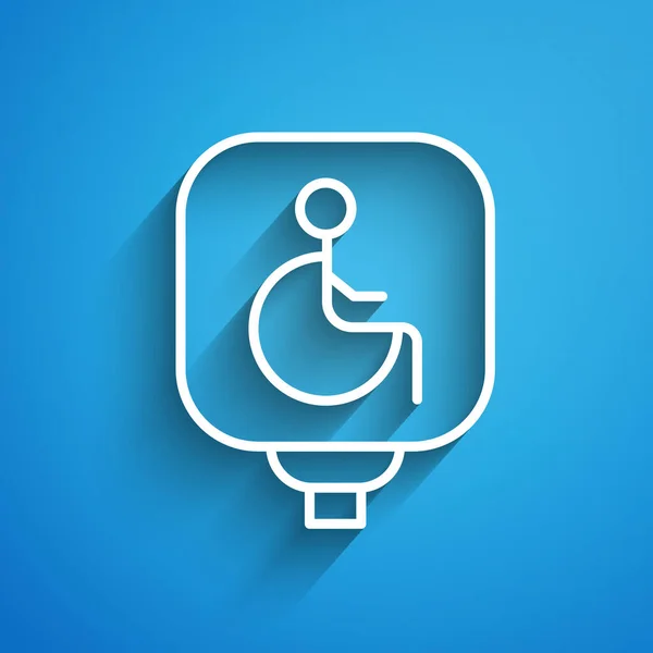 White Line Disabled Wheelchair Icon Isolated Blue Background Disabled Handicap — Stock Vector