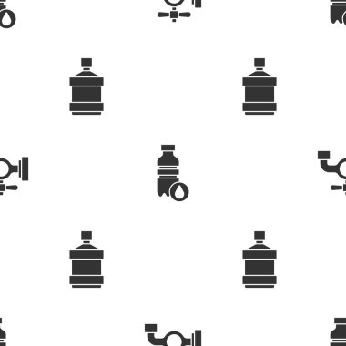 Su musluğu, bir şişe su ve pürüzsüz desenli büyük bir şişe. Vektör