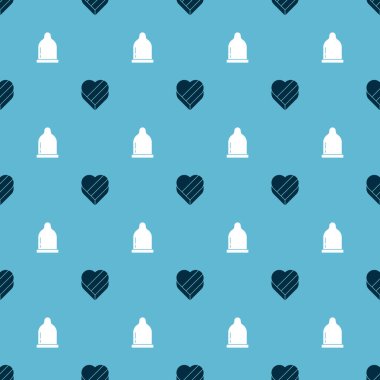 Candy 'yi kalp şeklinde bir kutuya, prezervatifi de kusursuz bir kalıba sokun. Vektör