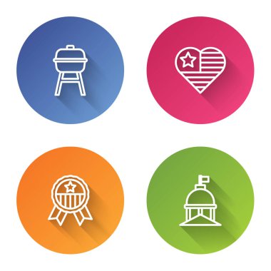 Barbekü ızgarası, ABD Bağımsızlık Günü, Yıldız ve Beyaz Saray Madalyası. Renkli daire düğmesi. Vektör