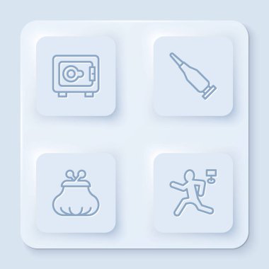 Hat güvenli, kurşun, cüzdan ve cinayet. Beyaz kare düğme. Vektör