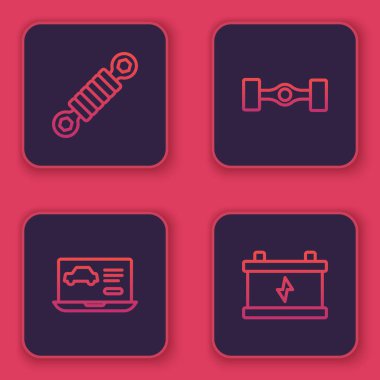 Hat, şok emici, arabanın teşhis konumu, Chassis ve araba aküsü. Mavi kare düğme. Vektör