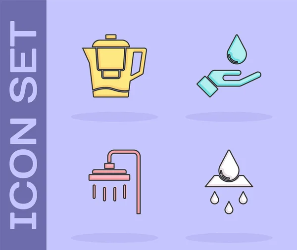 Set Recycle Clean Aqua Wasserkrug Mit Filter Dusche Und Waschen — Stockvektor