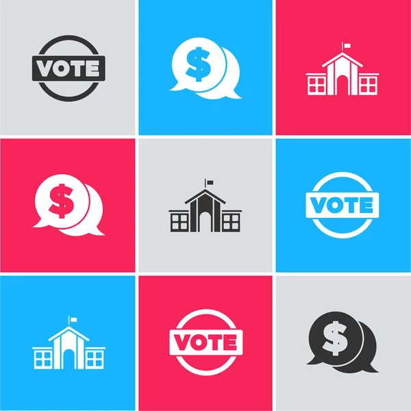 Set Vote Monnaie Avec Dollar Icône Congrès Capitole Des États — Image vectorielle