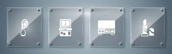 Set Batom Velho Leitor Cassetes Vídeo Tetris Orelha Com Brinco —  Vetores de Stock