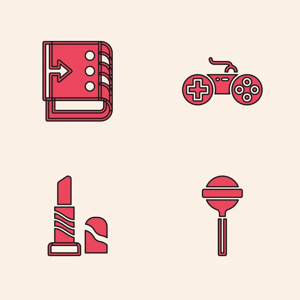 Set Lollipop Controlador Mezclador Sonido Gamepad Icono Lápiz Labial Vector — Vector de stock