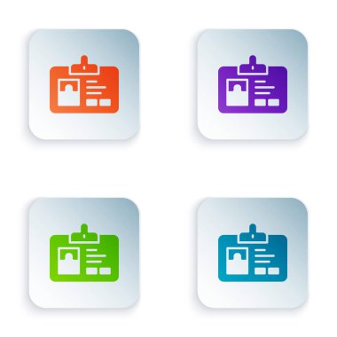 Beyaz arkaplanda izole edilmiş renk tanımlama simgesi. Sunum için, şirketin kimliği için, reklam için kullanılabilir. Kare düğmelere renkli simgeleri yerleştir. Vektör.