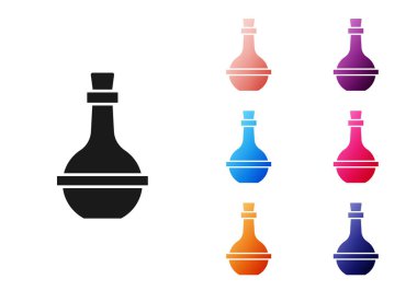 Beyaz arka planda izole edilmiş siyah Yahudi şarap şişesi ikonu. Simgeleri renklendirin. Vektör.