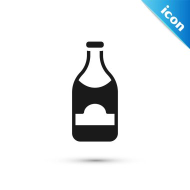 Beyaz arka planda izole edilmiş gri şampanya şişesi ikonu. Mutlu Noeller ve mutlu yıllar. Vektör.