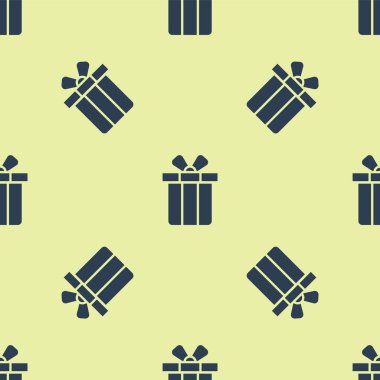 Mavi hediye kutusu simgesi sarı arkaplanda izole edilmiş pürüzsüz desen. Mutlu Noeller ve mutlu yıllar. Vektör.