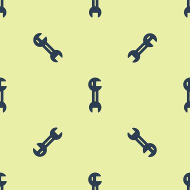 Mavi İngiliz anahtarı simgesi sarı arkaplanda izole edilmiş pürüzsüz desen. Vektör.