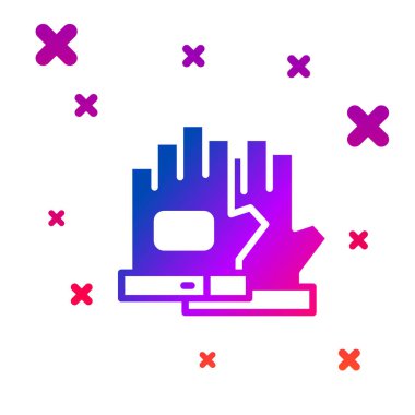 Beyaz arkaplanda renk eldivenleri simgesi izole edildi. Olağanüstü bir spor. Spor malzemeleri. Kademeli rastgele dinamik şekiller. Vektör.