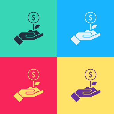 Pop Art Dollar bitki simgesi renk arkaplanında izole edildi. İş yatırımı büyüme konsepti. Para tasarrufu ve yatırım. Vektör.