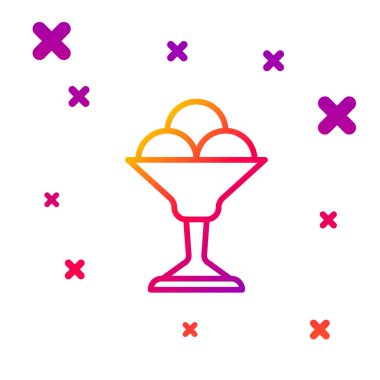 Kase simgesindeki renkli dondurma beyaz arka planda izole edilmiş. Güzel sembol. Kademeli rastgele dinamik şekiller. Vektör.