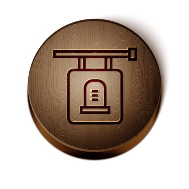 Kahverengi çizgili mezar taşı simgesi beyaz arkaplanda izole edildi. Tahta daire düğmesi. Vektör.