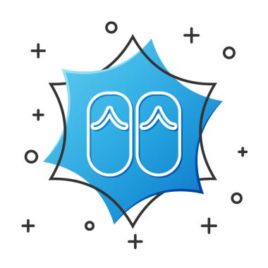 Beyaz çizgi döndürme simgesi beyaz arkaplanda izole edildi. Plaj terlikleri tabelası. Mavi altıgen düğmesi. Vektör.