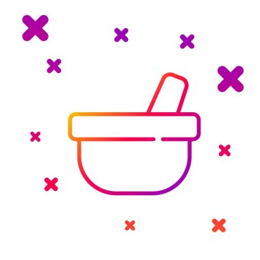 Havan topu ve tokmak simgesi beyaz arkaplanda izole edildi. Kademeli rastgele dinamik şekiller. Vektör.