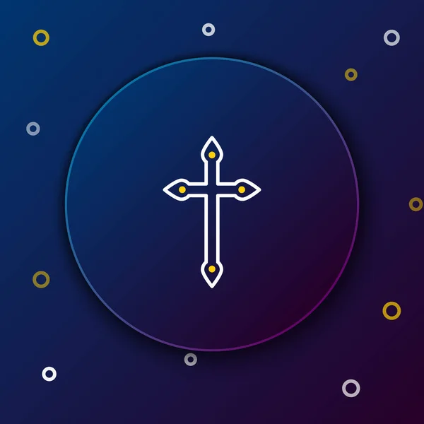 Linie Christliches Kreuz Symbol Isoliert Auf Blauem Hintergrund Kirchenkreuz Buntes — Stockvektor