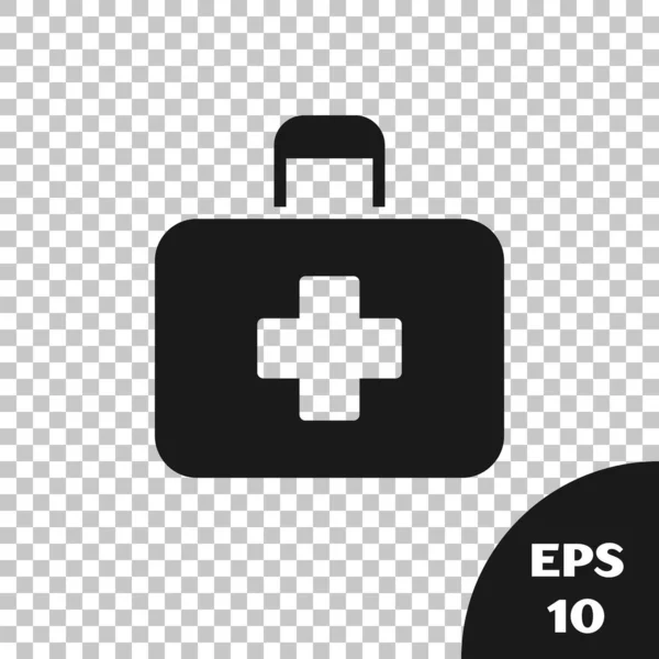 黑色急救箱图标隔离在透明的背景下 有交叉的医疗盒紧急医疗设备 卫生保健概念 病媒图解 — 图库矢量图片