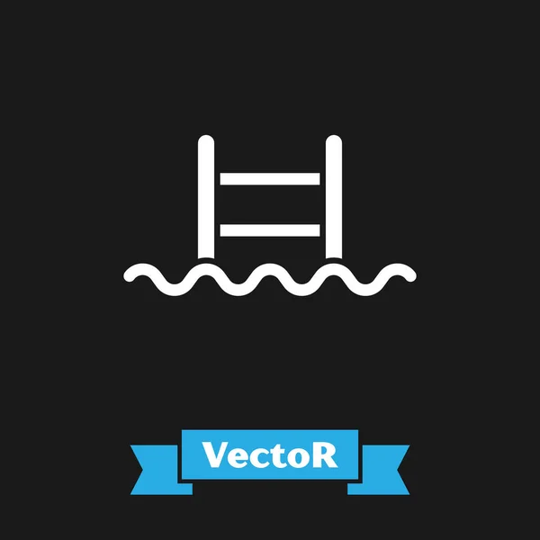 Weißes Schwimmbad Mit Leitersymbol Isoliert Auf Schwarzem Hintergrund Vektor — Stockvektor