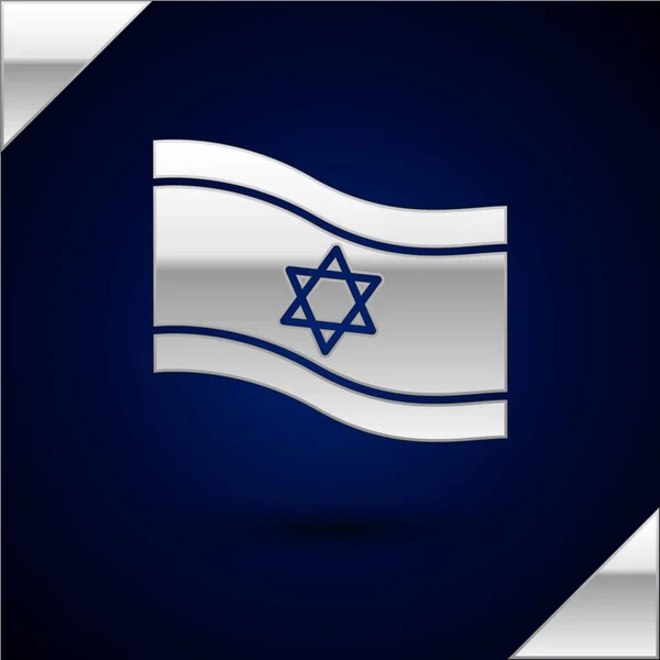 Bandera Plata Israel Icono Aislado Sobre Fondo Azul Oscuro Símbolo — Vector de stock