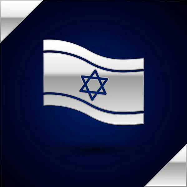 Ícone Bandeira Prata Israel Isolado Fundo Azul Escuro Símbolo Patriótico — Vetor de Stock