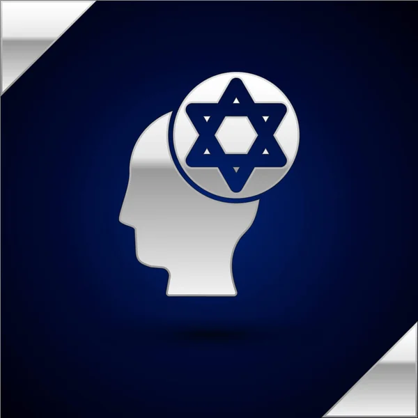 Zilveren Orthodox Joodse Hoed Pictogram Geïsoleerd Donkerblauwe Achtergrond Joodse Mannen — Stockvector
