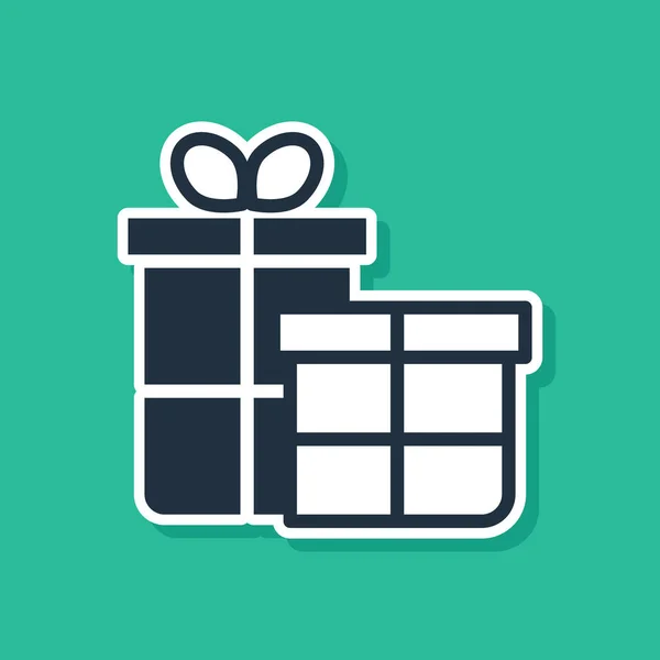 蓝色礼品盒图标隔离在绿色背景 圣诞快乐 新年快乐 — 图库矢量图片