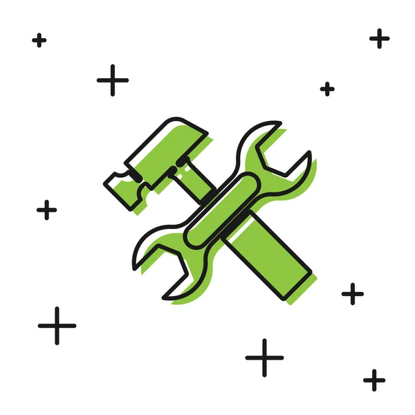 Black Crossed Kladivo Klíč Klíč Ikona Izolované Bílém Pozadí Hardwarové — Stockový vektor