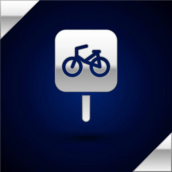 Icono Aparcamiento Silver Bicycle Aislado Sobre Fondo Azul Oscuro Vector — Archivo Imágenes Vectoriales